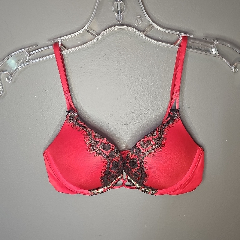 Victoria's Secret Red and Black Lace Bra